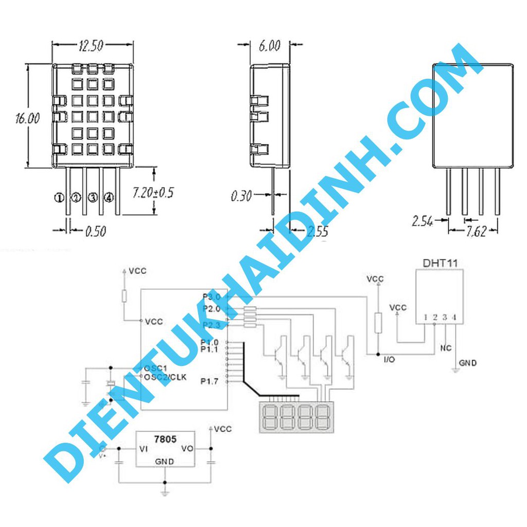 CẢM BIẾN NHIỆT ĐỘ, ĐỘ ẨM DHT11 1-wire,± 5%,± 2C kde0110