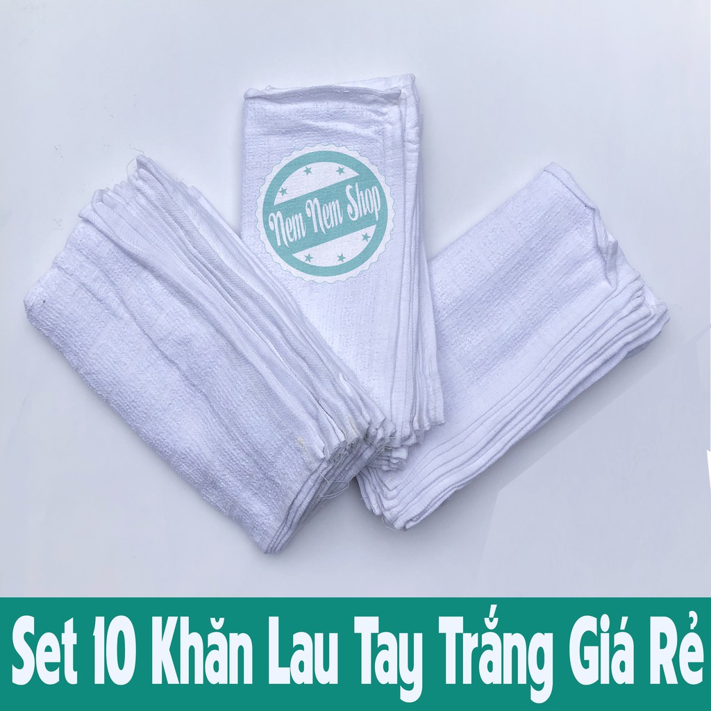 Set 10 Khăn Lau Tay, Nhà Bếp Đa Năng Vuông 24x24cm Trắng