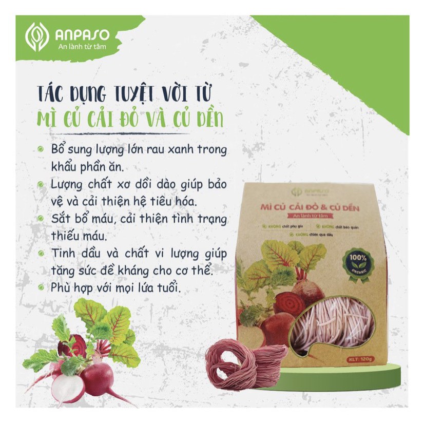 Mì Củ Cải Đỏ Và Củ Dền Organic Anpaso ăn chay giảm cân 120g