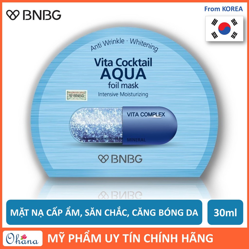 Mặt Nạ BNBG Aqua Dưỡng Ẩm Mềm Mượt, Căng Bóng BNBG Vita Cocktail Aqua Foil Mask Intensive Moisturizing 30ml (Xanh Dương)