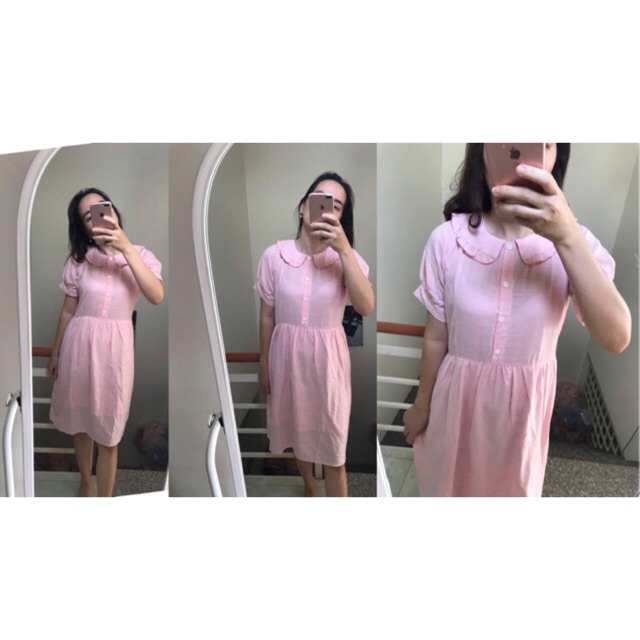 ĐẦM BẦU CỔ LÁ SEN LINEN