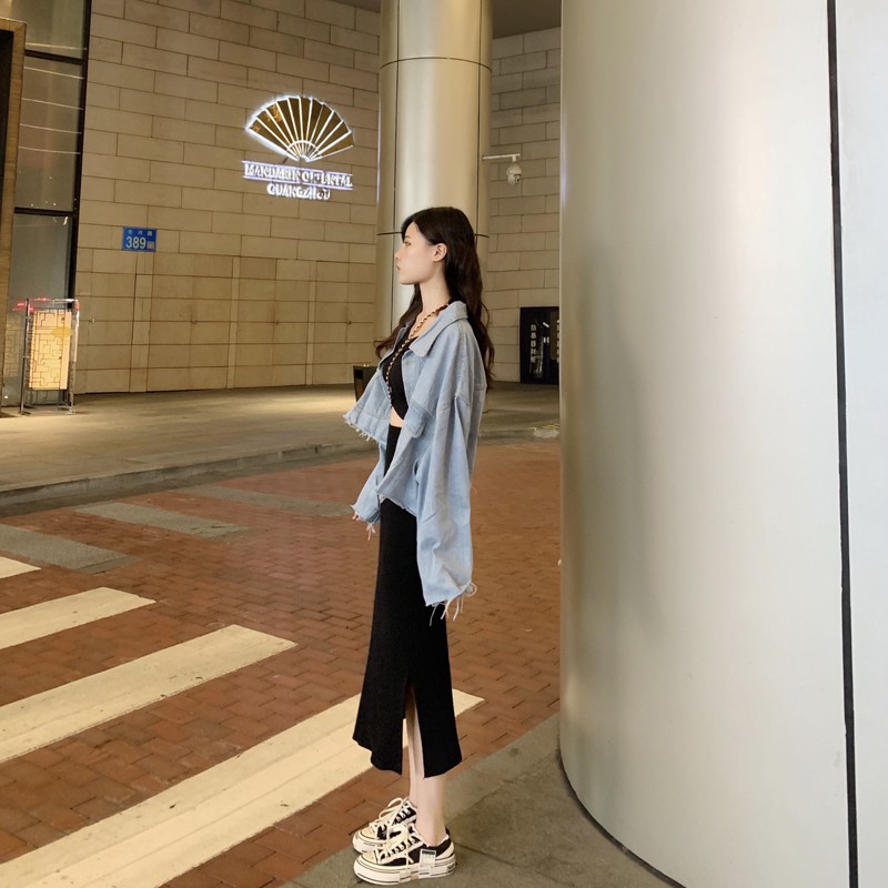  Xiaozhainv Chân váy midi lưng cao dáng ôm phong cách Hàn Quốc