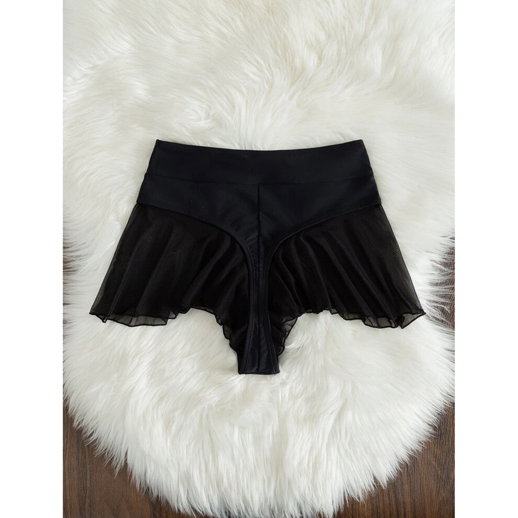 Bộ Đồ Bơi Bikini Phối Bèo Màu Trắng Đen Dành Cho Nữ