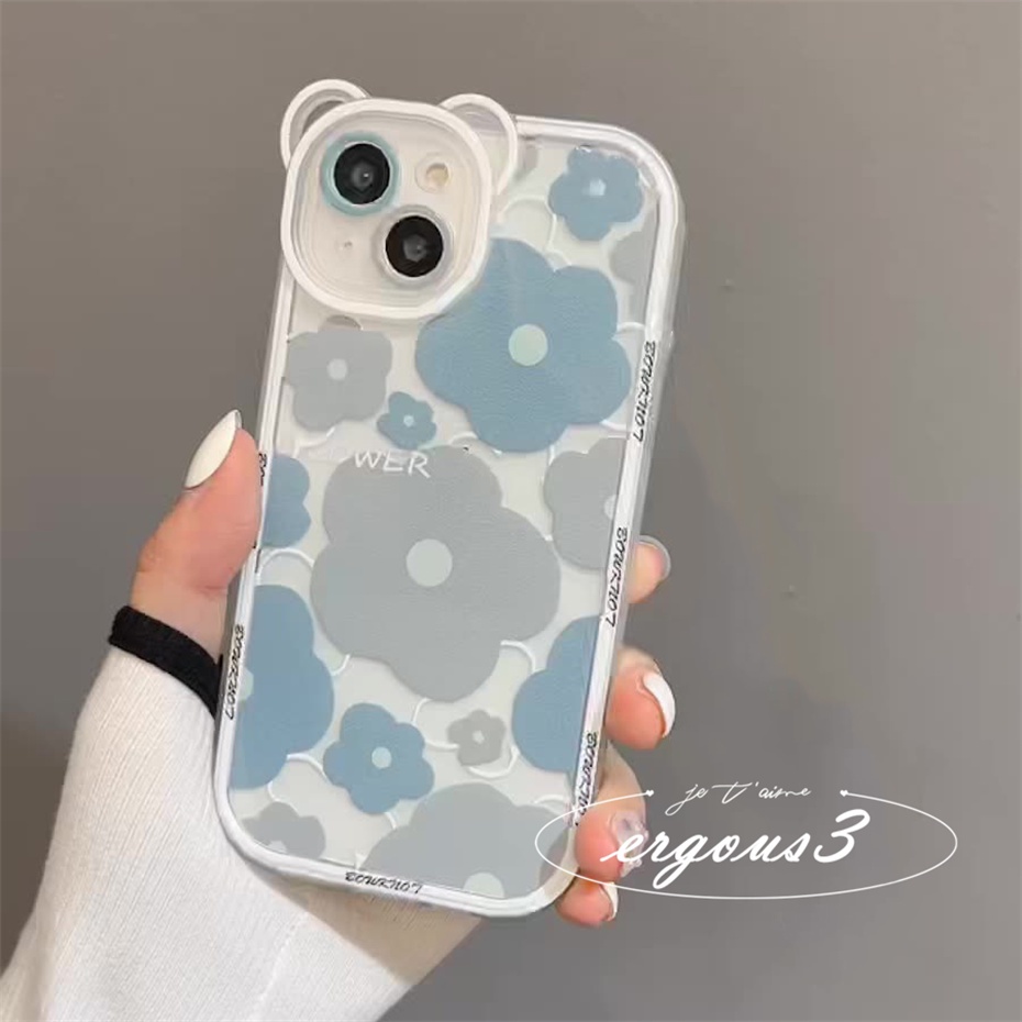 Ốp Điện Thoại Mềm Hình Hoa / Gấu Màu Xanh Dương Cho iPhone 14 13 12 11 Pro Max SE2020 X XR Xs Max 7 8 6 6s Plus