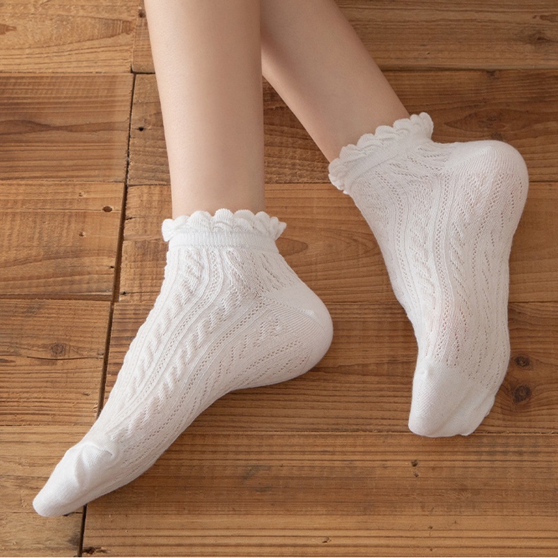 Vớ Cotton Mềm Mại Thoáng Khí Chống Trượt Viền Bèo Dễ Thương Phong Cách Nhật Bản Cho Nữ