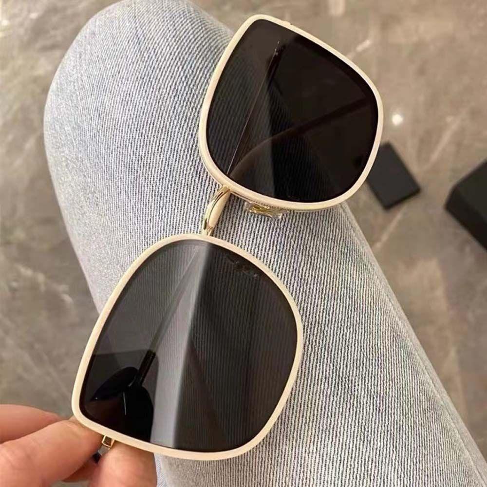 Kính Chống Nắng Gọng Kim Loại Trắng Đen Phong Cách Hàn Quốc Sang Trọng Cho Nữ