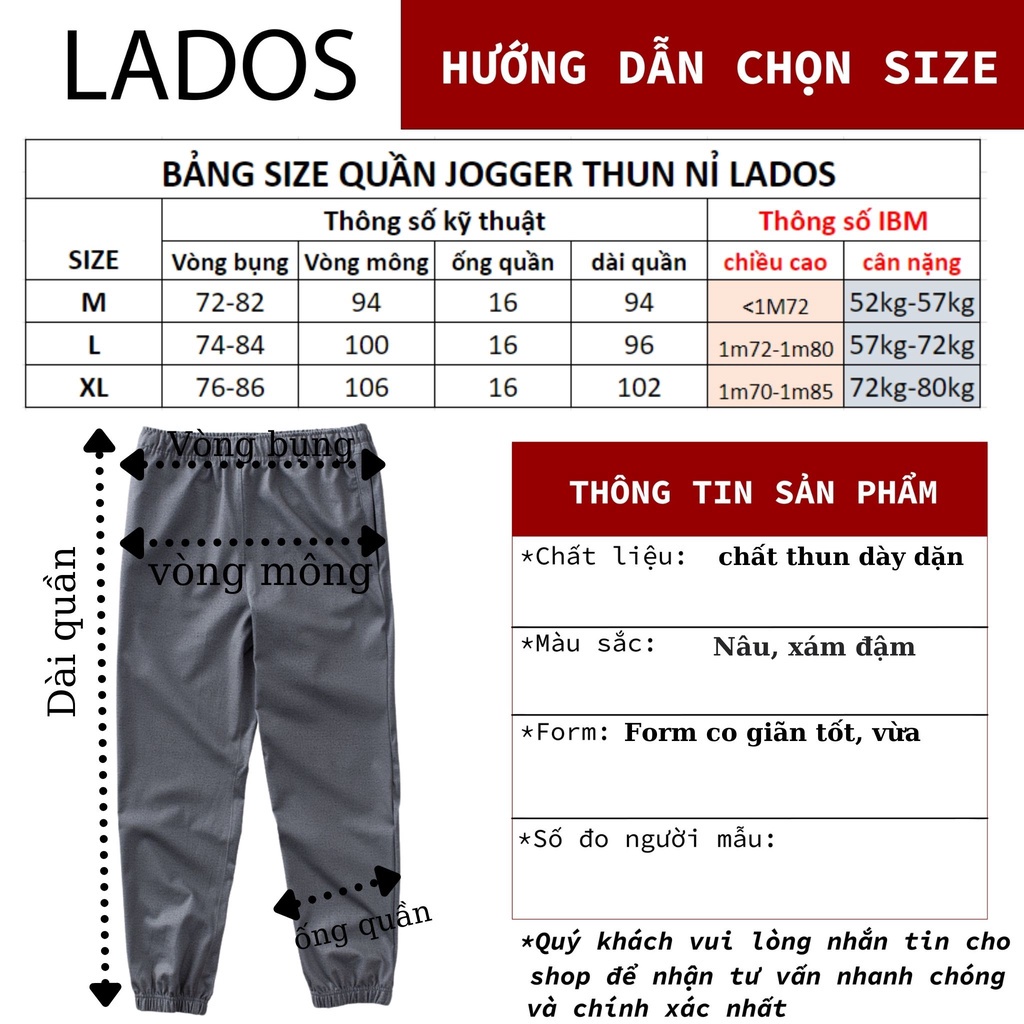 [Mã BMTTC60K giảm đến 60K đơn 50K] Quần Jogger Thun Dày Nam Lados 4058 - Chất vải dày, form unisex rộng rãi, thoải mái