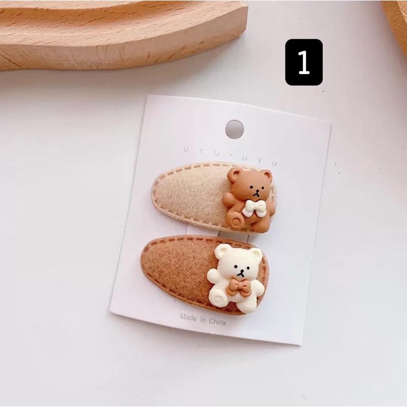 Set 2 kẹp gấu nâu 3,5cm cho bé tóc ít