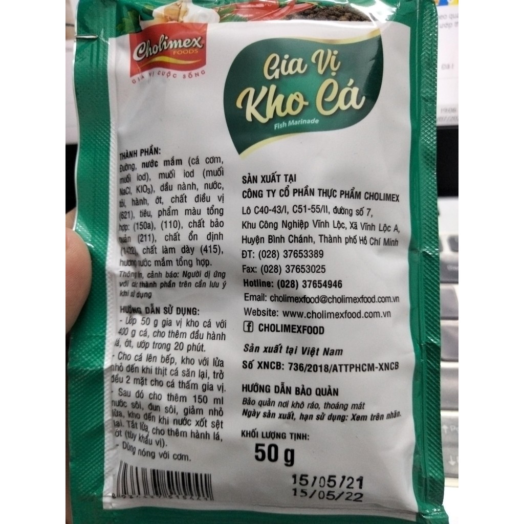 Gia vị kho cá cholimex, gói 50g