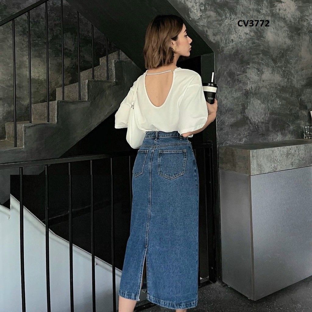 Chân váy jean dài phủ gối CV3772