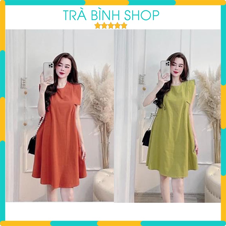 Đầm suông tay hến cổ tròn Váy đuôi cá chất cotton siêu xinh hàng VNXK