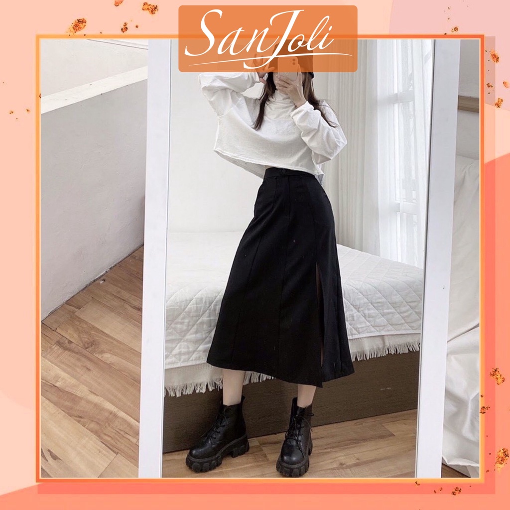Chân Váy Dài Xẻ Tà SanJoli Chân Váy Công sở qua gối Chữ a đẹp chất vải Tuyết mưa hai màu Trắng Đen CV001 | BigBuy360 - bigbuy360.vn