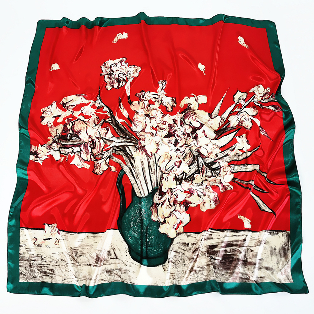 Khăn Choàng Lụa Satin Hình Vuông 90cm In Họa Tiết Hoa Phong Cách Hồi Giáo Thời Trang Xuân Hè WJ1001-22