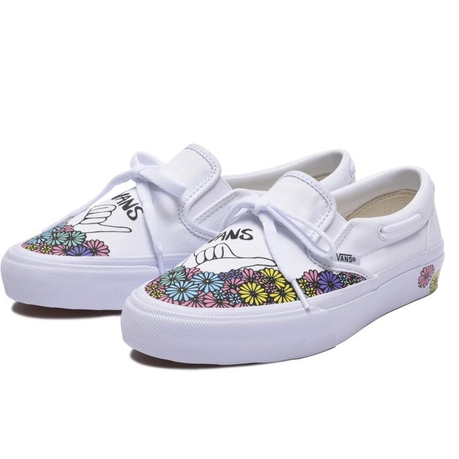 VANS Giày Lười Canvas In Hoa Thời Trang Cho Cặp Đôi