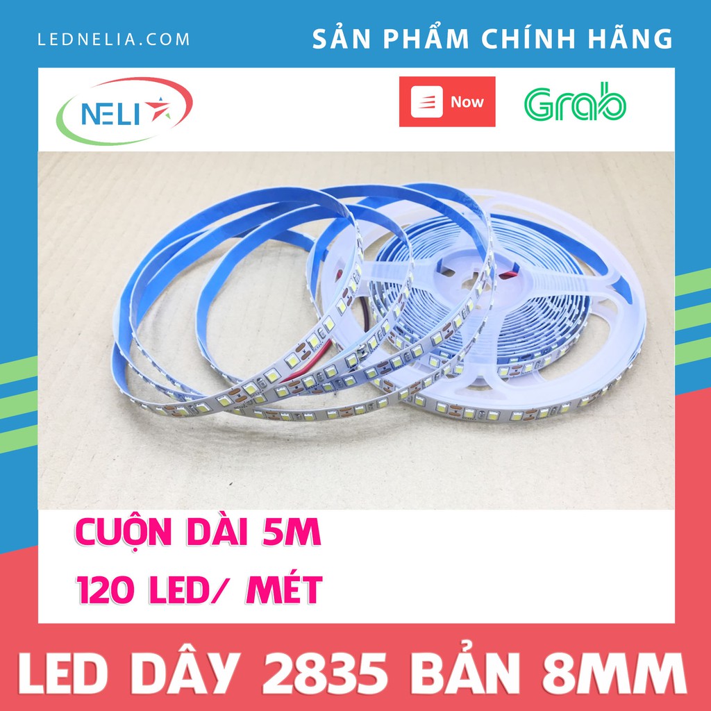 Cuộn led dây 5m bản 8mm chip led 2835 120 led/m siêu sáng.