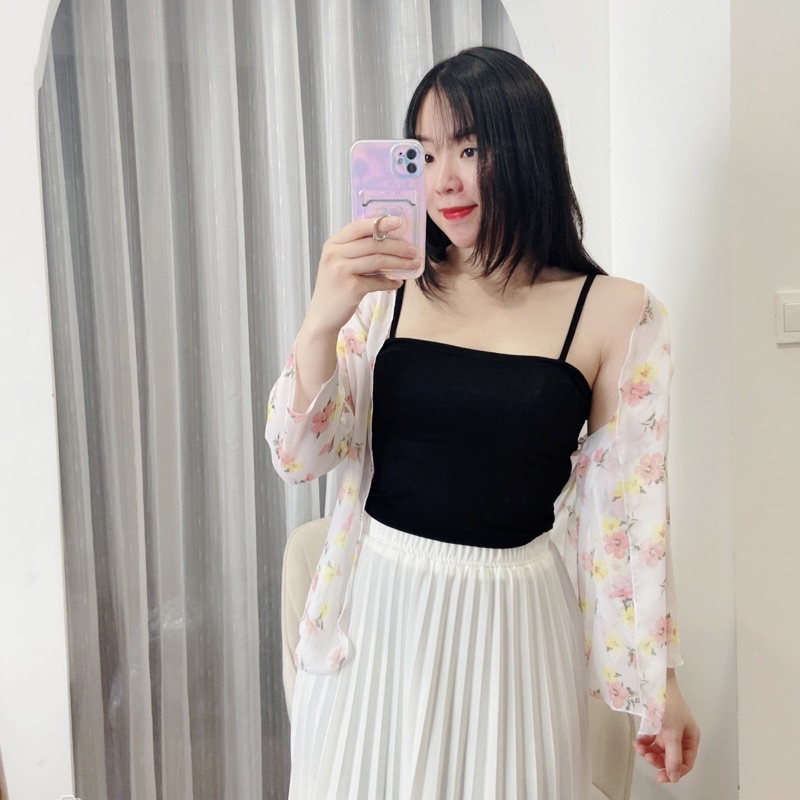 Áo Cardigan khoác mỏng voan hoa tay lỡ👘 Clip + Ảnh thật 👘 áo khoác dáng kimono chất tơ mịn