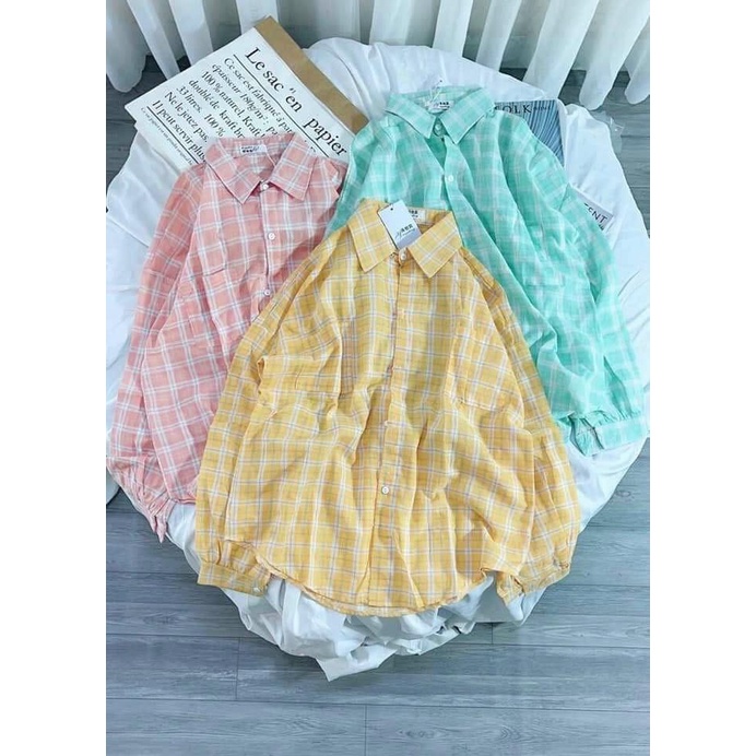 LOVI SHOP - Áo sơ mi caro tay dài vải mỏng nhẹ 3 màu tone nổi bật xinh xắn Lovi