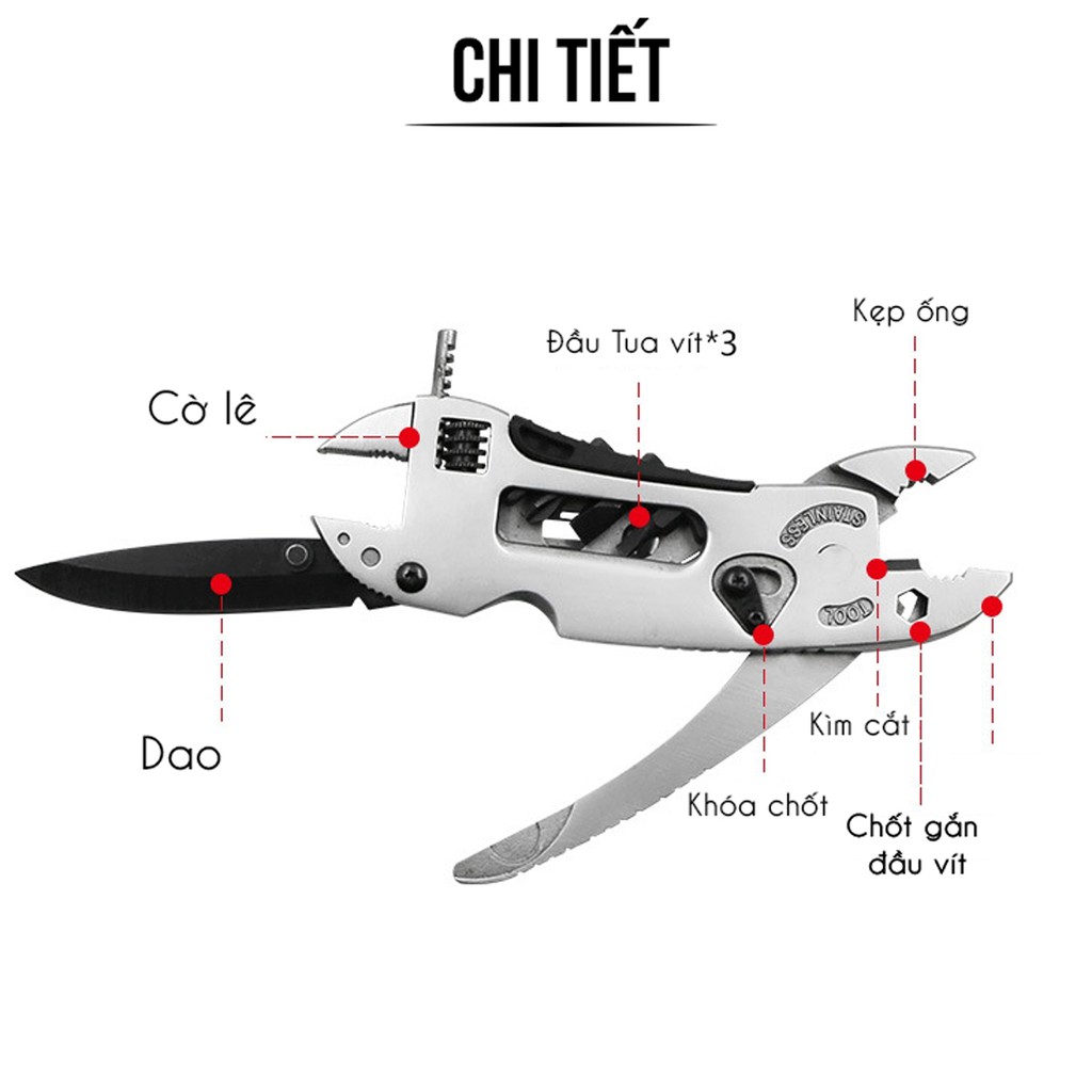 Bộ Kìm Mỏ Lết Chìa Khóa Lục Giác 9in1 - Dao Phượt Đa Năng T620