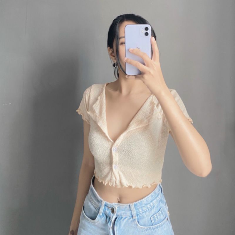 Áo croptop xốp nhăn ôm body