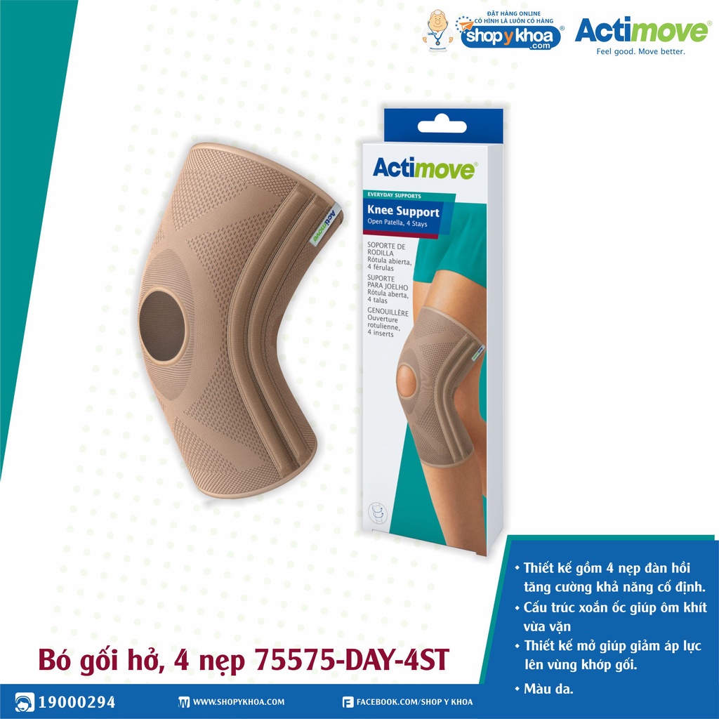 [CÓ QUÀ TẶNG] Bó gối hở, 4 nẹp 75575-DAY-4ST Actimove Knee Support