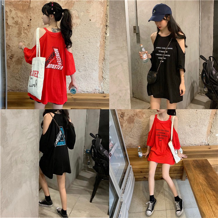 Áo Thun Nữ Tay Lửng Hở Vai In Chữ Thời Trang Hàn Quốc