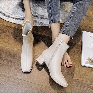 Boot nữ cổ thấp - boot ngắn cổ - boot Martin mũi vuông phiên bản Hàn Quốc - Giày ngắn cổ - Boots nữ đẹp.