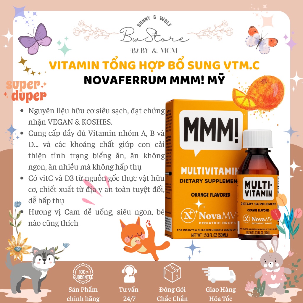 Vitamin Tổng Hợp Novaferrum MMM! Mỹ 50ml bổ sung Vitamin C - Date T6/2023 [ Hàng Air - Bw Store ]