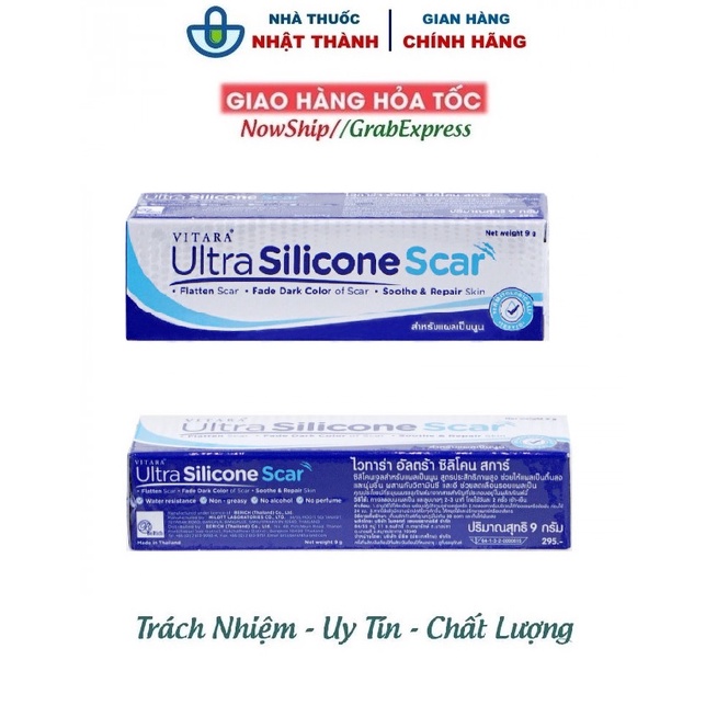 Vitara Ultra Silicone Kem Thoa Sẹo Lồi, Sẹo Mổ, Sẹo Do Tai Nạn-Tuýp 9g- Nhập khẩu chính hãng- Tặng kèm khẩu trang KF94