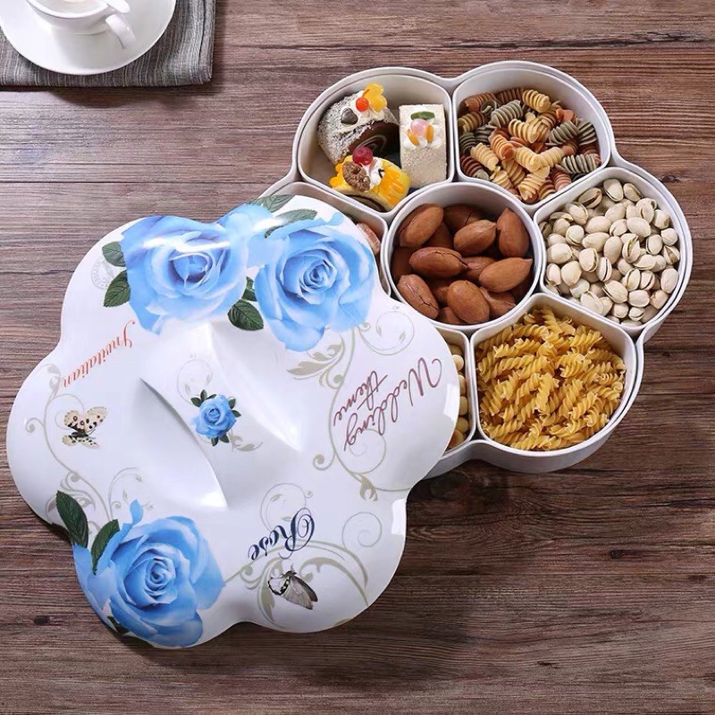 FREESHIP ĐƠN 50K_Khay mứt lúa mạch 7 ngăn hình 6 cánh hoa cao cấp