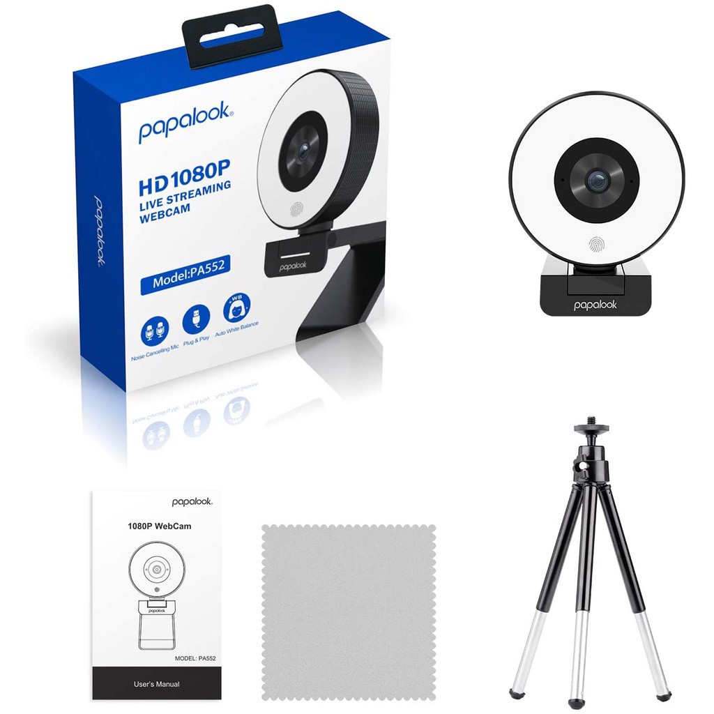Webcam PAPALOOK PA552 phát trực tiếp game có vòng đèn FHD 1080p 30fps và micro kép + tripod cho Windows 7/8/10 Mac | BigBuy360 - bigbuy360.vn