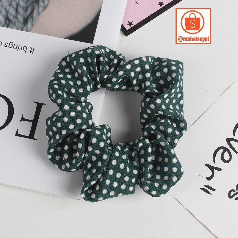 Dây buộc tóc, cột tóc Scrunchies vải chấm bi đeo tay