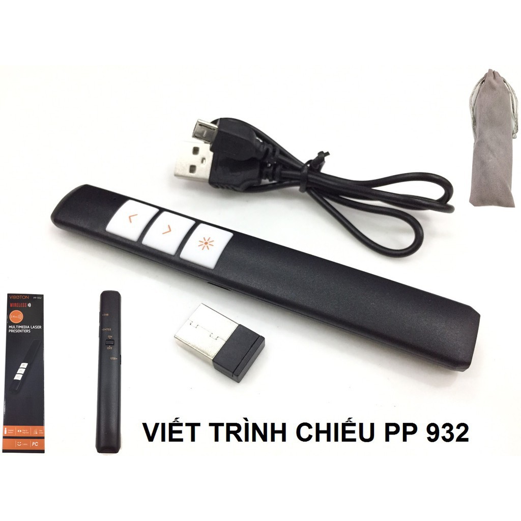 Bút Trình Chiếu Không Dây Laser Pointer VIBOTON PP932, pin sạc 160mAh, Màu Đen