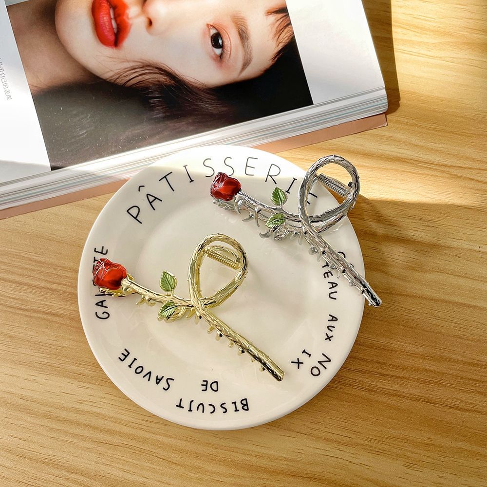 Kẹp tóc kim loại hình hoa hồng phong cách Hàn Quốc đơn giản cổ điển cho nữ