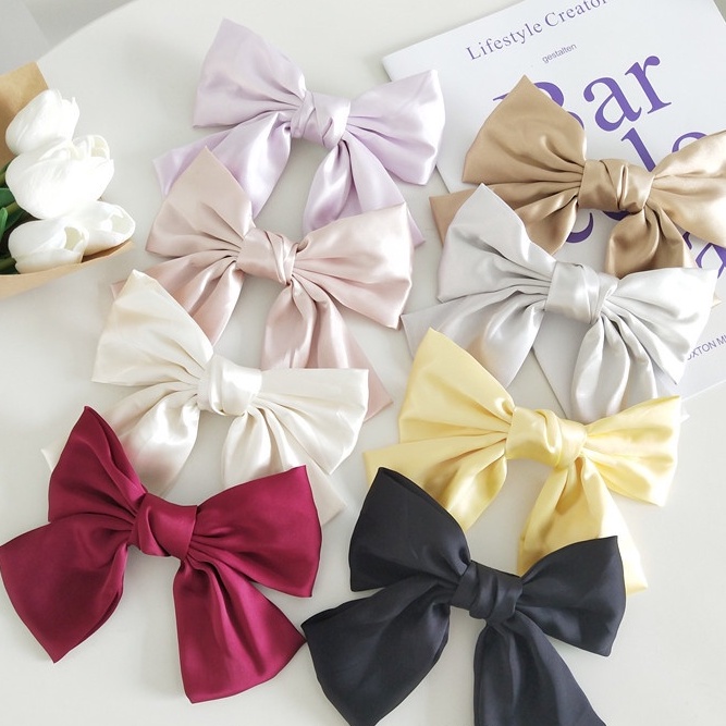 (HÀNG SẴN) Kẹp tóc nơ satin, kẹp tóc tiểu thư đính nơ xinh xắn