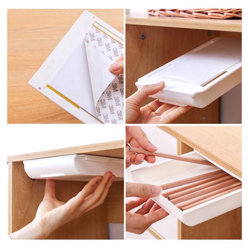 Ngăn kéo nhựa mini đựng đồ dán dưới mặt bàn sáng tạo tiện lợi