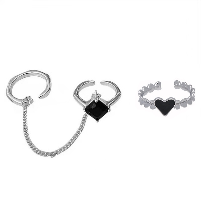 Bộ Nhẫn Đính Đá Pha Lê Đen Cá Tính Phù Hợp Với Mọi Trong Một Dành Cho Nữ