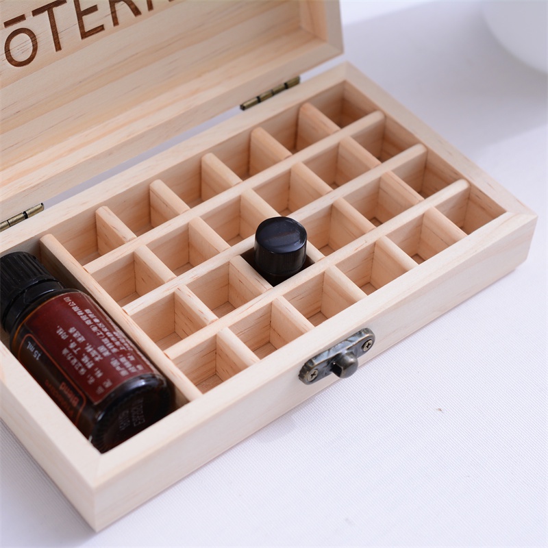 Hộp Gỗ Thông Mini 24 + 1 Ngăn Đựng Chai Tinh Dầu 2ml Tiện Dụng