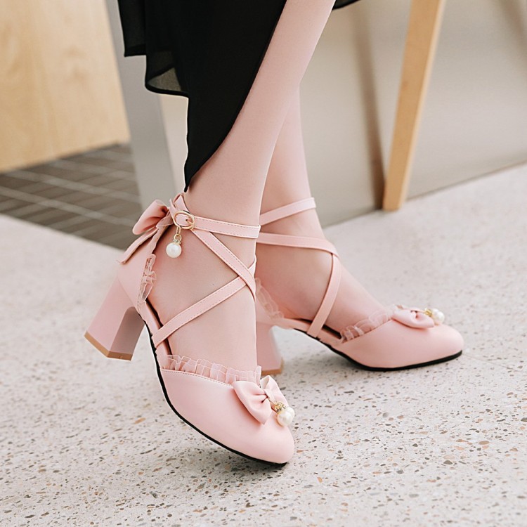 YAS0652-Giày baotou mũi nhọn phối ren