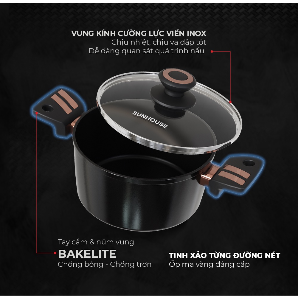 Bộ 3 Nồi ULTRA TITANIUM SUNHOUSE 18-20-24CM (Dùng Trên Mọi Loại Bêp)
