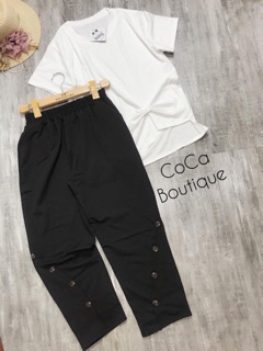 Sét bộ zúm eo vạt lệch quần cúc chéo ,