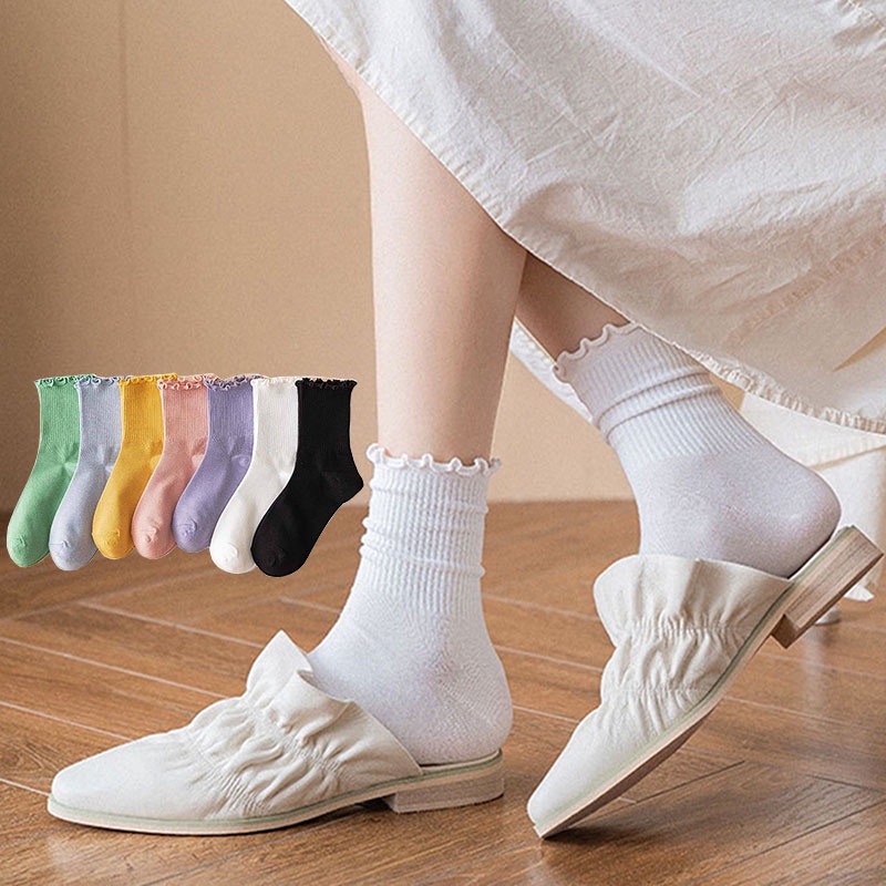 Vớ Cotton Màu Sắc Macaron Phong Cách Nhật Bản Cho Nữ