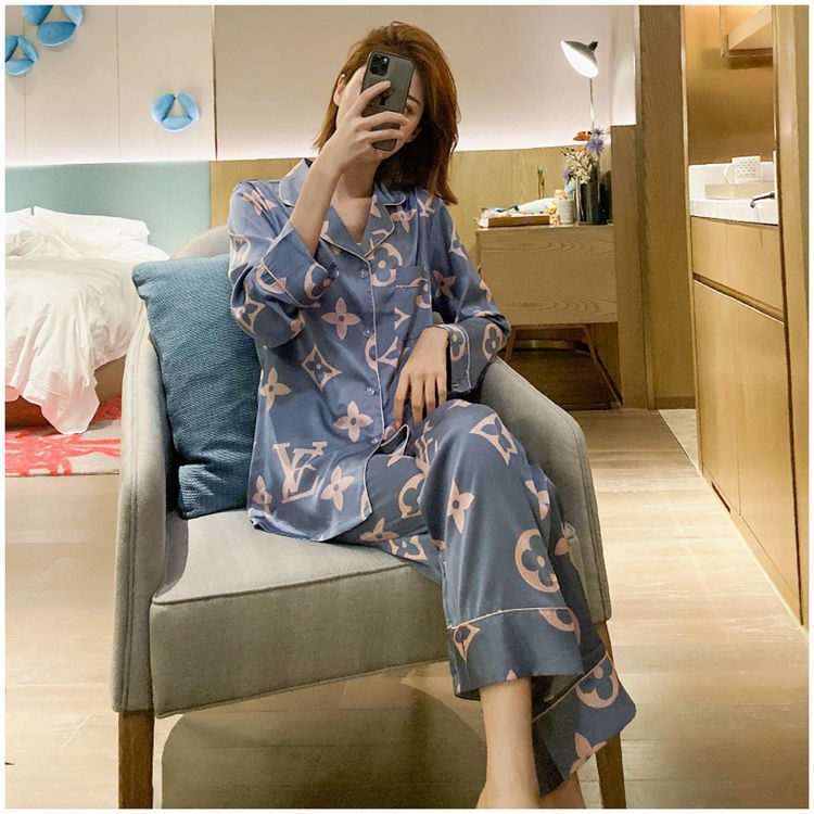 【COD】Bộ đồ Ngủ Bằng Lụa Pajama Bộ đồ Dài Tay Mỏng