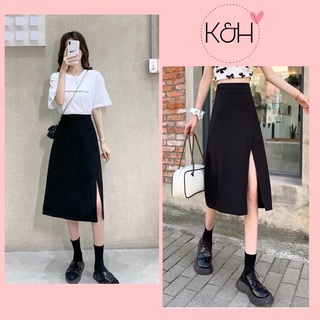 Chân váy Midi xẻ tà cá tính phong cách sang trọng KH12, chân váy chữ A dáng dài xẻ đùi