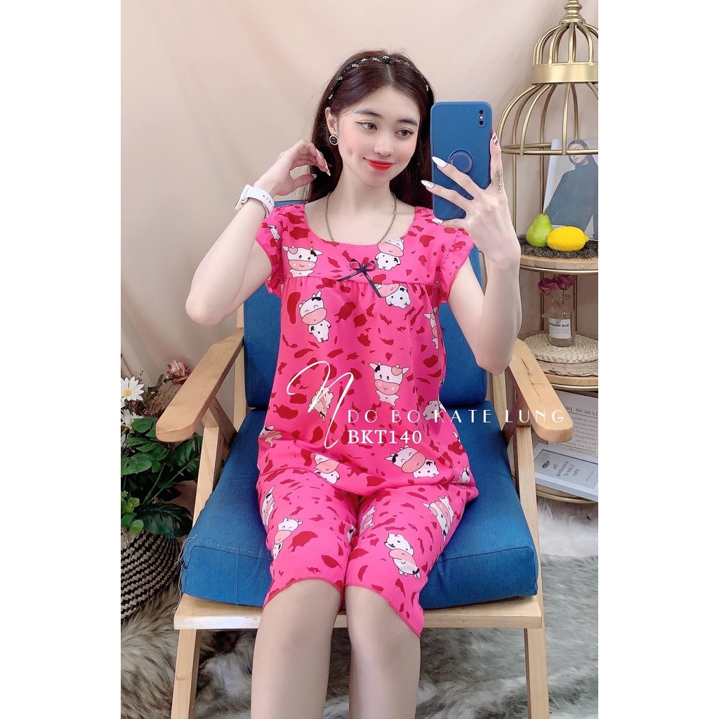 Bộ Lửng Mặc Nhà Lụa Hàn in hình siêu xinh,Set bộ Lửng tay cánh tiên  freesize dưới 54kg