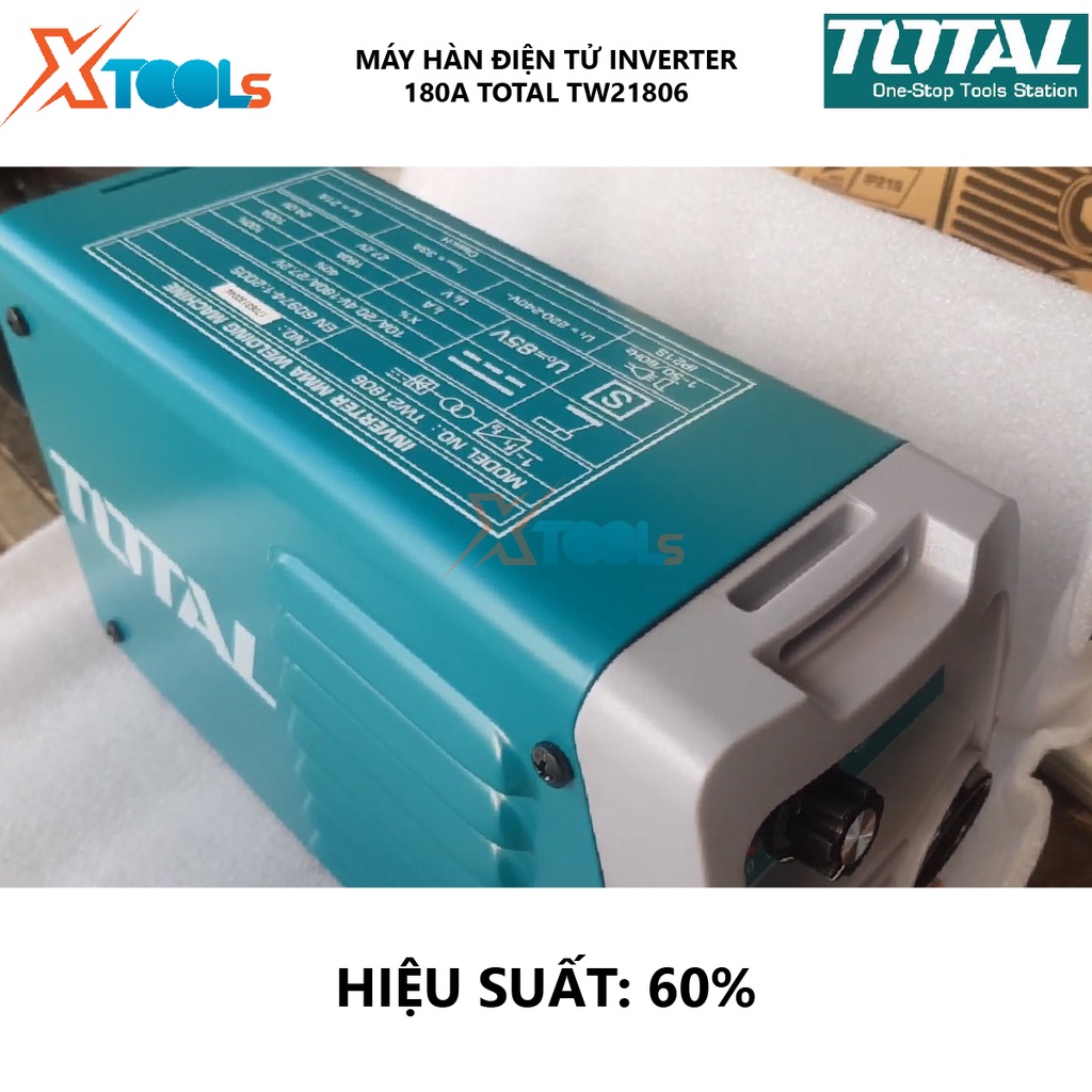 Máy hàn điện tử TOTAL TW21806 Máy hàn điện tử Inverter MMA 85V Điện áp ra tối đa 130A Kích thước que hàn 1.6 – 4.0 mm