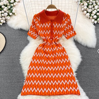 #1413 [Order] Đầm polo dáng ôm tôn dáng họa tiết 2 màu freesize