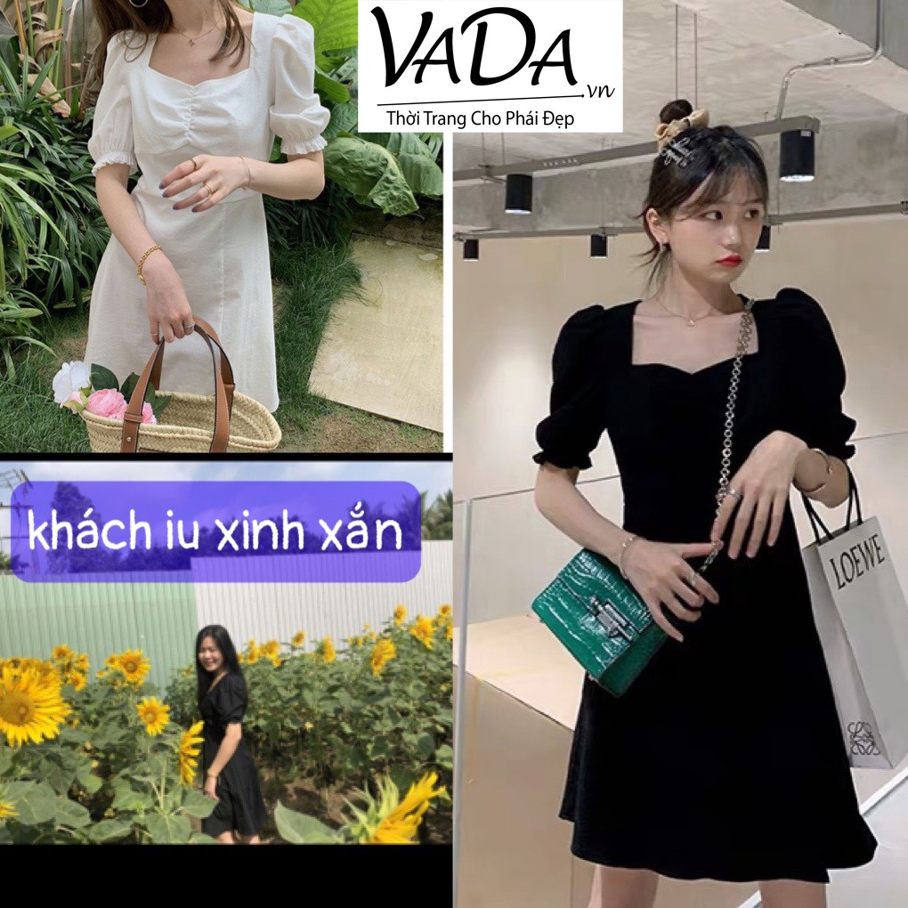 Đầm xoè cổ nhún, tay ngắn bo, so dễ thương kiểu dáng mới 2021 - Thời trang VADA -V449