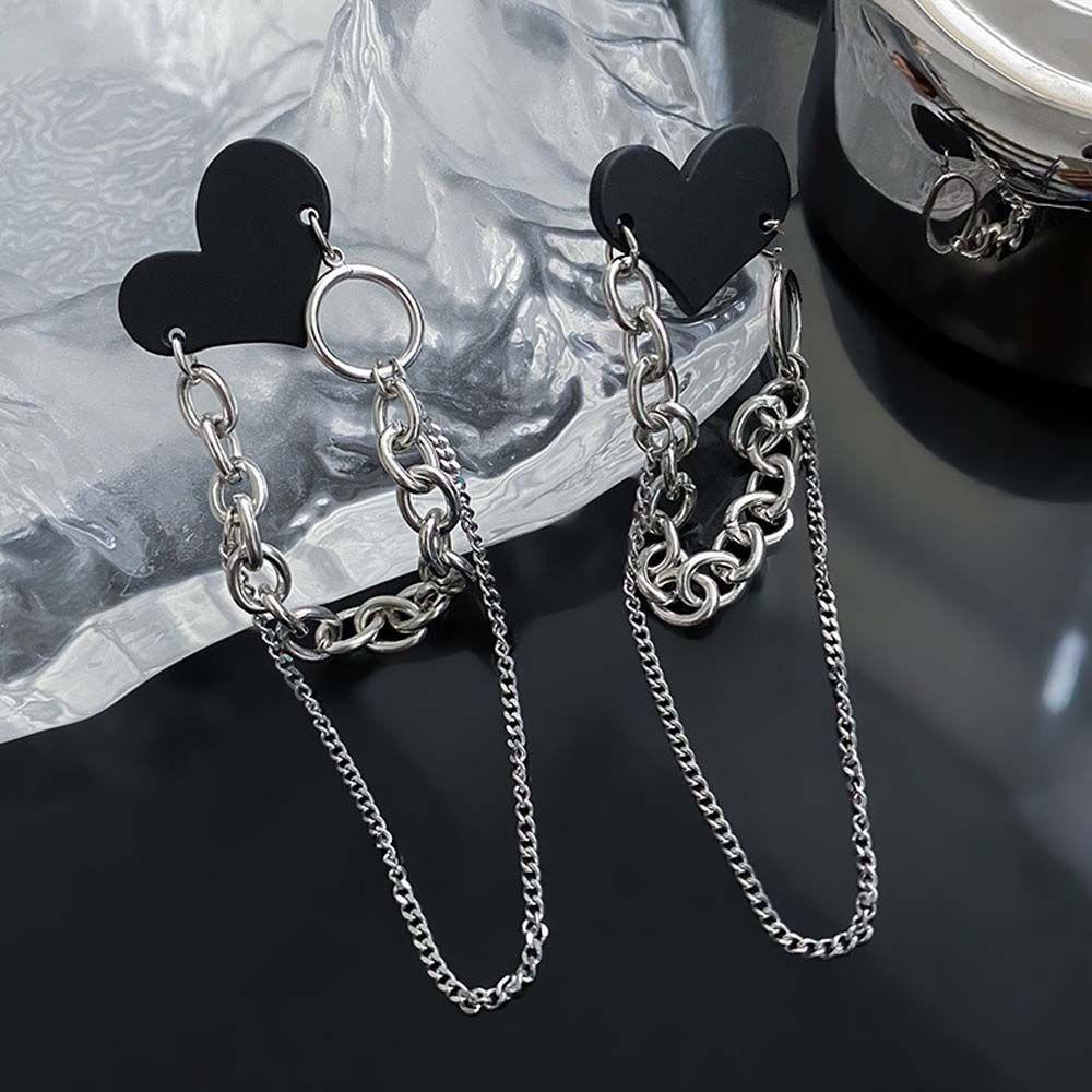 Khuyên Tai Lủng Lẳng Hình Trái Tim Màu Đen Cá Tính Cho Nữ