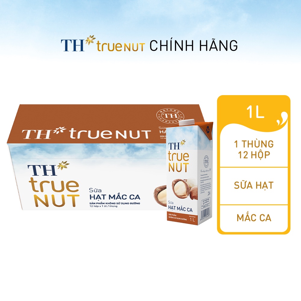 Thùng 12 hộp sữa hạt mắc ca TH True Nut 1L (1L x 12)