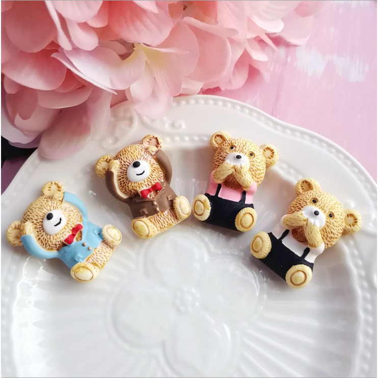 Charm gấu Teddy  Không Nói, Không Nhìn trang trí ốp điện thoại, dán tủ lạnh, DIY